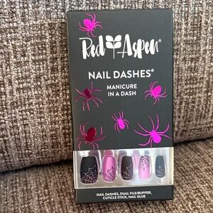 Red Aspen Nail Dashes - Pink and Black Spider Design